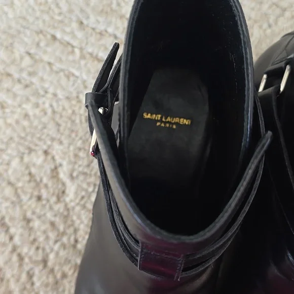Saint Laurent Paris Black Ankle Boots with Chunky Heel and Buckle Detail - Picture 11 of 14